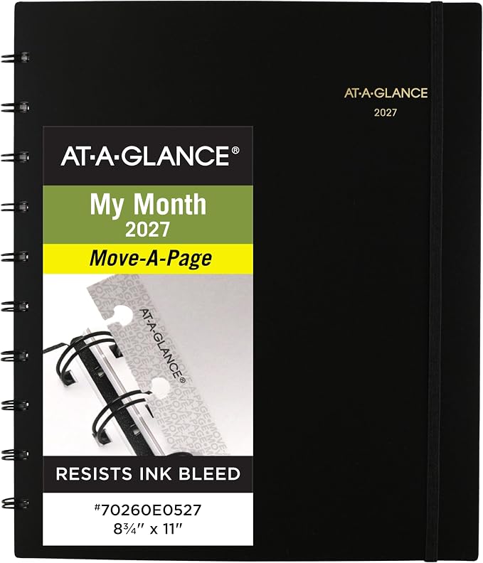 AT-A-GLANCE 2027 Planner, Monthly, 8.75" x 11", Unruled, Move-A-Page, Black (70260E0527)