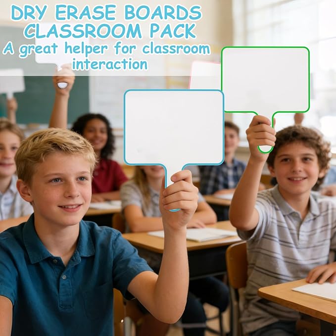 36-Piece Dry Erase Answer Paddle Set - 8"x10" Handheld Sign with Markers & Erasers, Double Sided Whiteboard Paddles for Classroom, Home, Office Meetings (Square)