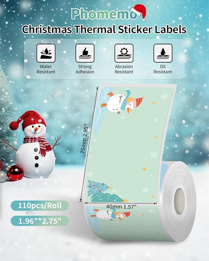 Phomemo M110 Lables, for Phomemo M110/M100/M250/M220/M108/M120 Label Maker with Festival Atmosphere Image, 1.57"*2.95"(40 x 75mm), Self Adhesive Festival Thermal Sticker Labels,3Roll