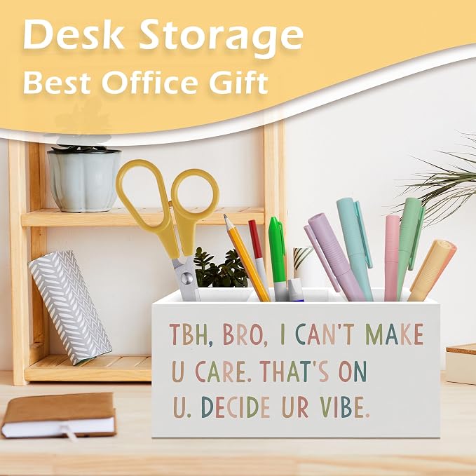 Funny Boho Office Pen Pencil Holder, Inspirational Gifts for Men, Boho Classroom Desk Accessories, Funny Wooden Pen Pencil Organizer for Classroom Home Office Bedroom Desk Decor