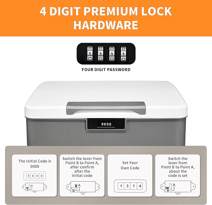 RUIAN Lockable Storage Container Bin, 10 Gallon & 2.3 Gallon Security Portable Combination Lock Plastic Box, Locked Security Box Suitable for Storing Important Items and Documents (White Grey)