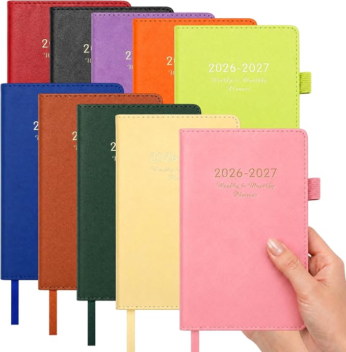 Chiisong 10 Pcs Pocket Planner 2026-2027 Bulk, Weekly Monthly Planners for Purse, July 2026-June 2027, 7.1x3.9'' Small Daily Academic Calendar, Elastic Band Hardcover Agenda Teacher Employee, 10 Color
