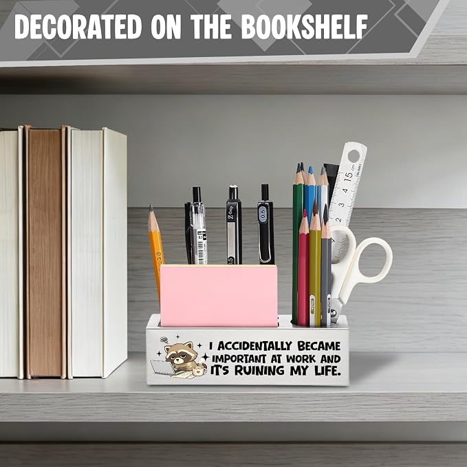 FOKCBOCM Funny Office Pen Holder with Sarcastic Quote, Stainless Steel Desk Organizer Gift for Coworker, Manager, Employee Humor Workspace Decor, Work Stress Joke Accessory-DS111