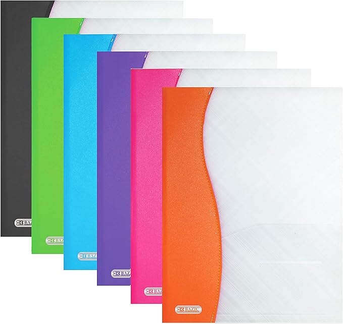 BAZIC Products 2 Pockets Poly Folder, Two Color Portfolio, Letter Size Plastic Folders Holder for Office Documents Paper Organizer, 48-Pack