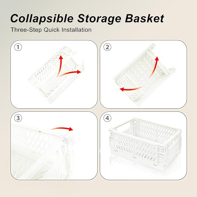 2 Pack Mini Foldable Small Plastic Baskets for Organizing and Storage，Collapsible Storage Crates,Mini Bins for Home Kitchen Bedroom Bathroom Office (White, Large 10x6.5x4)