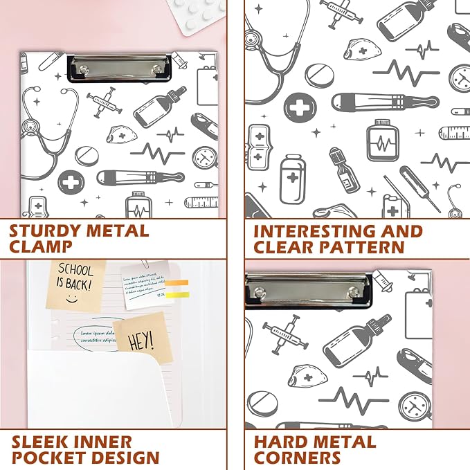 Lacama Cute Nurse Clipboard GIFS for Women, Nursing School Office Supplies, Nurse Appreciation Gifts Project Folders with Metal Clip for Nurses Students, Nurses Week Gifts