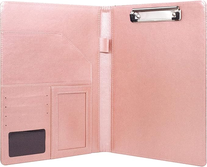 WAVEYU Padfolio Business/Resume Portfolio Folder, Leather Interview Portfolio Business Portfolio Portfolio Organizer with Legal Pad Folder Clipboard,Interview Folder for Men/Women, Colorful Pink