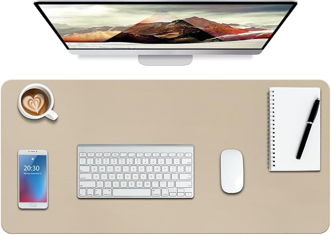Boutilon Leather Desk Pad Protector,Non-Slip Mouse Pad,Laptop Desk Pad,Office Mouse Mat,Waterproof Leather Desk Blotter,Desk Writing Pad for Office and Home (XXL-Beige,47.2"x 17")
