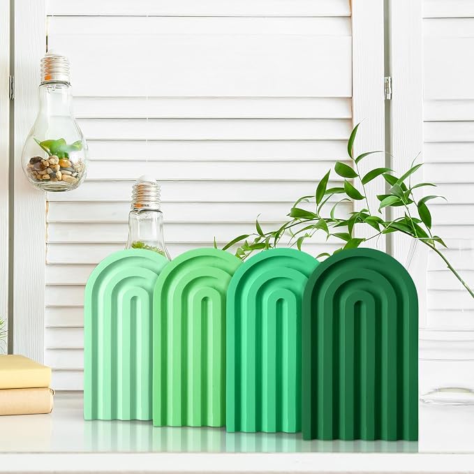 Harloon 4 Pcs Boho Arch Wooden Bookends, Decorative Rainbow Book Stoppers with Non-Slip Metal Base, 5x3x4 Inches, Cute Shelf Decor for Heavy Books, Home Office Study Desk Organizer(Green Color)