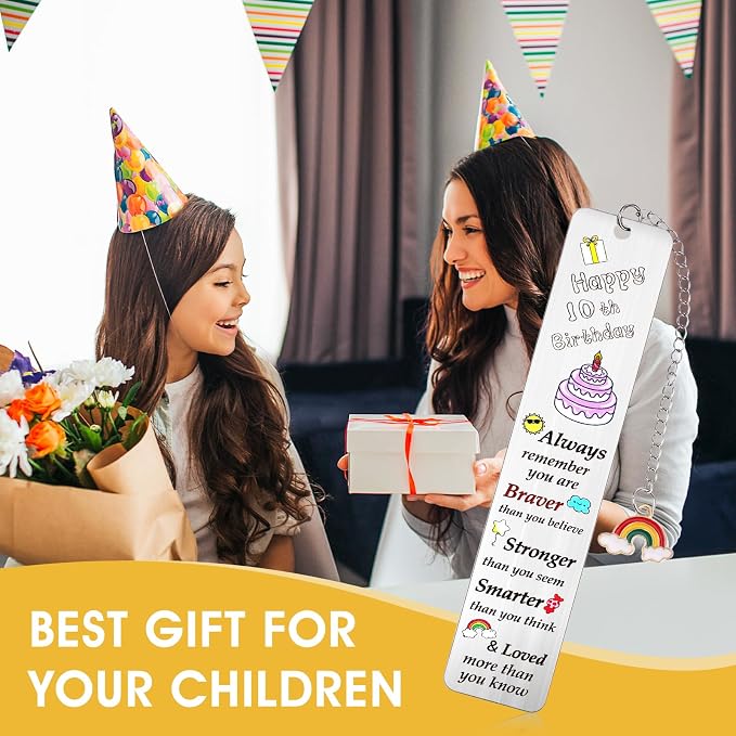 10th Birthday Gifts Inspirational Bookmarks Encouragement Happy 10th Birthday Present for Daughter Son, 10 Year Olds Birthday Rainbow Keepsakes for Niece Nephew Gifts (10th)