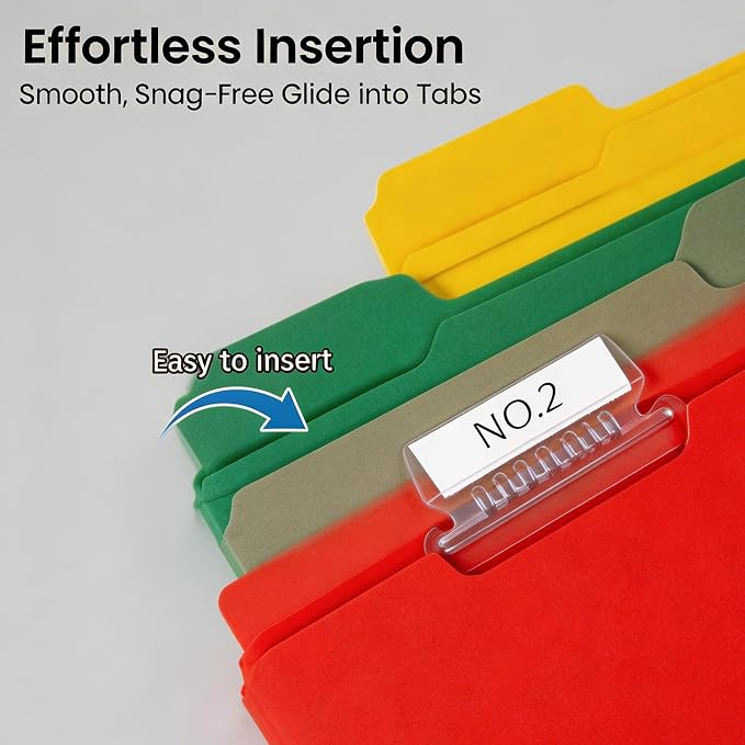 200 Pcs Hanging File Folder Tabs, File Tabs for Hanging Folders 3 Inch Clear Plastic Files Folder Tab and Inserts Insertable Plastic Tab for Back to School Organizer Office Room