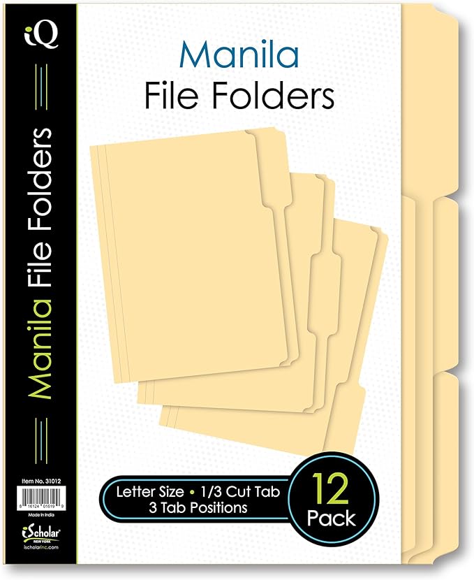 iScholar Manila File Folders, Letter Size, 12 Pack (31012)