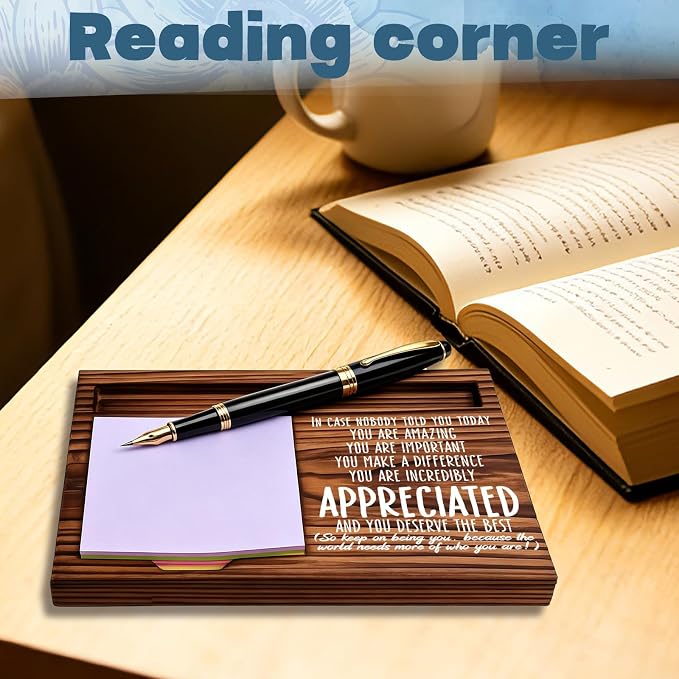 FOUGSTA Appreciation Gifts for Women, New Job Gifts for Women, Inspirational Office Decor Gift for Woman,Wooden Notepad Pen Holder With Inspirational Quotes,16.5 x 12 x 1.5 cm,XXN3