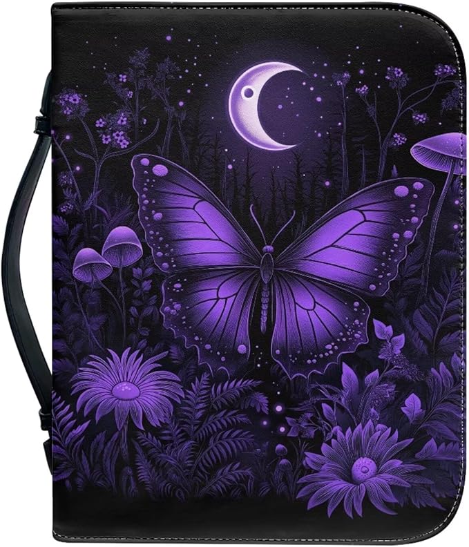 Purple Butterfly Bible Bag with Bible Cover Case for Women, Butterfly Print Bible Holder Case for Women Bible Study Accessories-Size 2XL