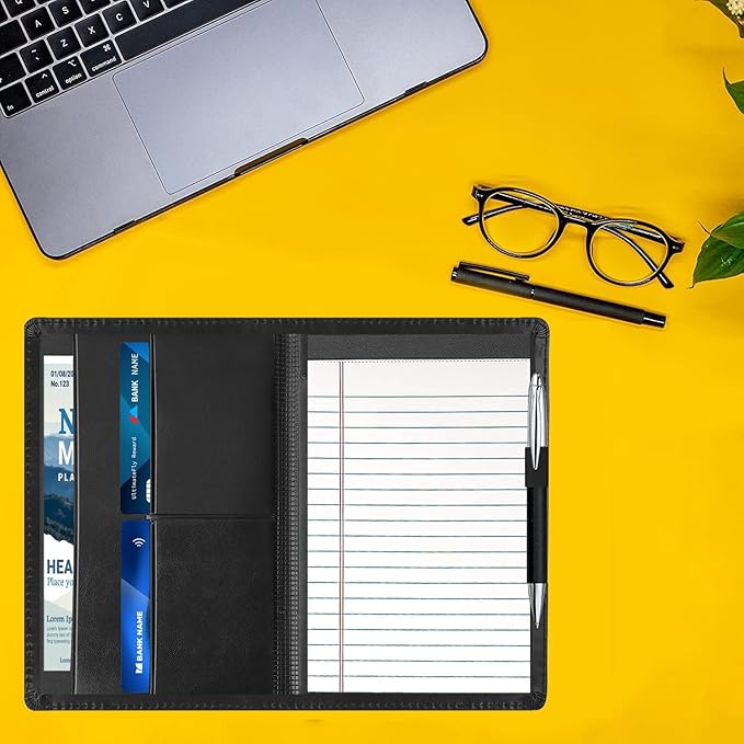 Padfolio/Portfolio Binder, Mini Padfolio Portfolio Binder 5 x 8 Legal Writing Pad, A5 Document Organizer Folder for Men Women, Black.