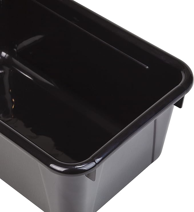 Storex Small Cubby Bins – Plastic Storage Containers for Classroom with Non-Snap Lid, 12.2 x 7.8 x 5.1 inches, Black, 5-Pack (62463U05C)