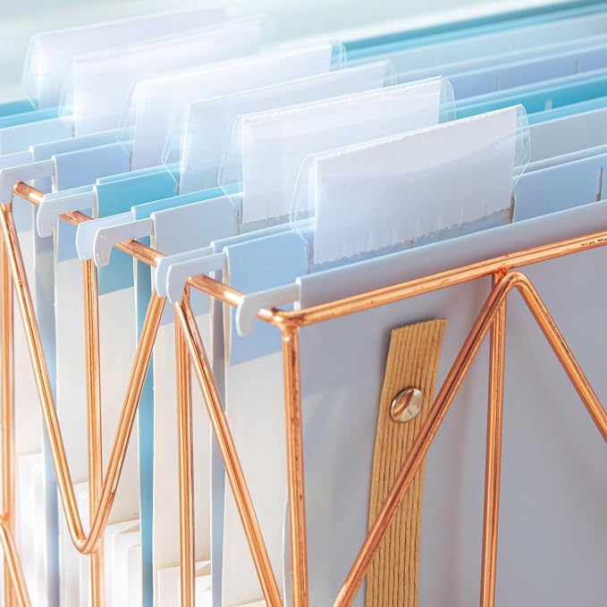 Y YOMA 6 Pack Extra Capacity Hanging File Folders with Handle Letter Size Accordion Decorative Reinforced File Folder Cute Colored Expandable Portable Folder with 1/5-Cut Adjustable Tabs, Lake Blue
