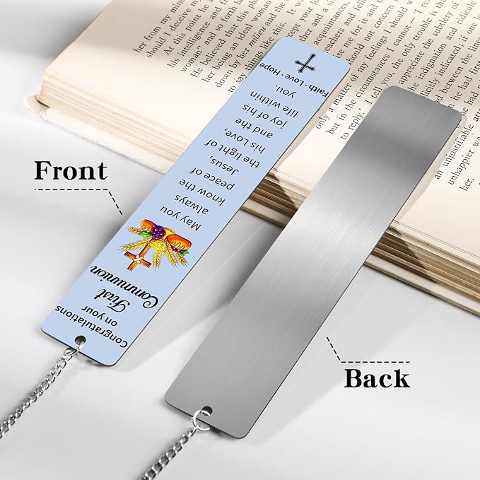 First Communion Bookmark Gifts - 1st Holy Communions Favors for Girls Boys Christian Catholic Metal Book Marks with Cross Favors for Kids Women Men Reading Easter Birthday Accessories