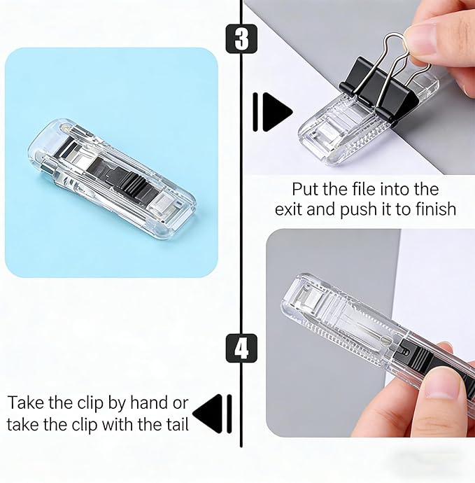 Portable Binder Clip Stapler - Includes 100 Reusable Clips, Compact No-Hole Binding Refillable Handheld Design, Portable Binder Clip Stapler for Office School Home Document Organization (Blue*2)