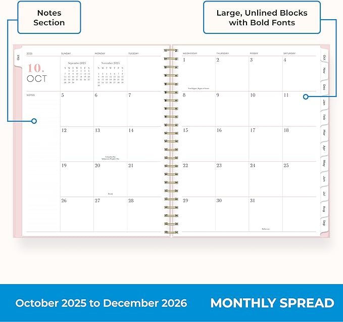 Blue Sky 15 Month 2026 Weekly and Monthly Planner Calendar, October 2025 - December 2026, 8.5" x 11", Laminated Cover, Durable Twin Wire Binding, Laminated Tabs, Storage Pocket, Includes Stickers, Alya