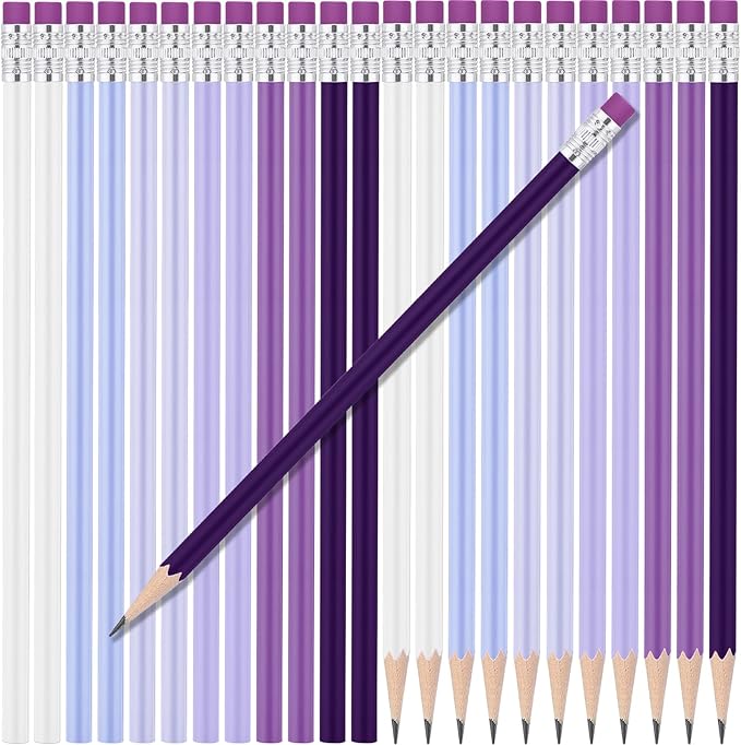 24 Pcs Round Pencils with Eraser 2 HB Cute Pencils Bulk for School Graphite Wood Color Unsharpened Pencil for Drawing Sketching Wedding School Teacher Supplies Student Reward