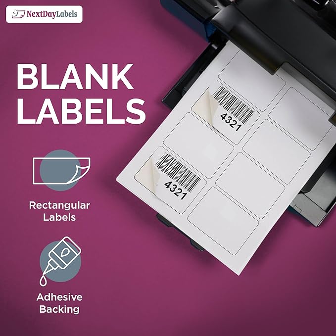 NextDayLabels 3.38x2.33 Inch Rectangle Stickers White Blank Labels for Laser Inkjet Printer - 8 Per Sheet Self-Adhesive Shipping Address Mailing Made in USA - 8000 Labels