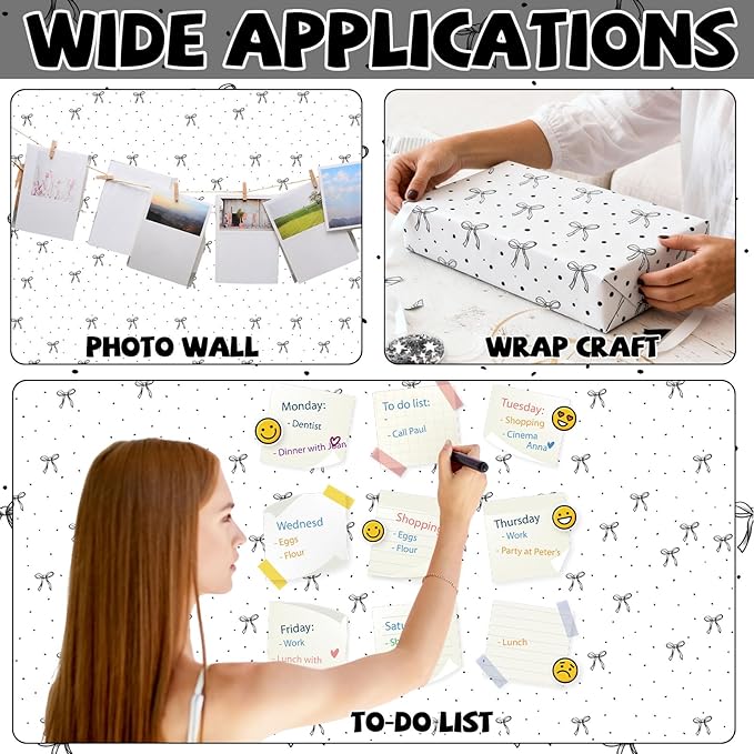 Black Bow Bulletin Board Roll Reusable Waterproof Erasable Black Bow and Book Non-Woven Fabric Bulletin Board Roll Bows Poster for Teacher Classroom Decors Wrap Crafts 15.75" x 12ft