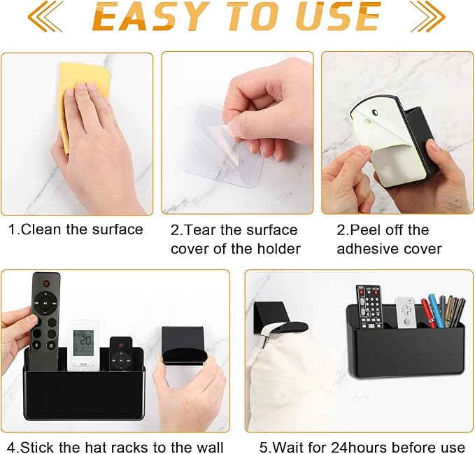 Chunful 10 Packs Black Wall Mount Holder Stand 2 Pcs Three Compartments Universal Remote Control Holders 8 Pcs Controller & Headset Wall Mount Holder Stand for Home Office School