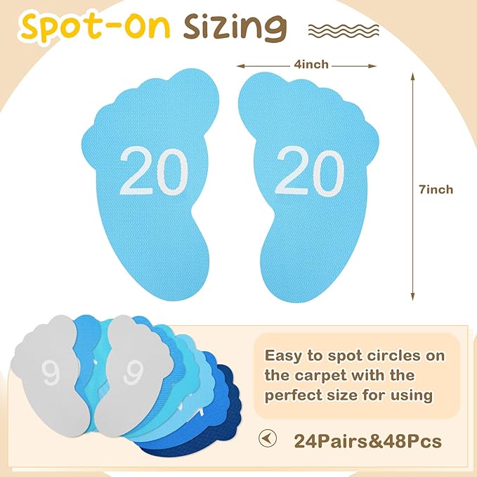 Outus 48 Pcs Carpet Feet Spots, Line up Sit Foot Spots for Classroom Floor, Carpet Markers for Classroom Rug Teacher Supplies, School Decoration(Blue Series)