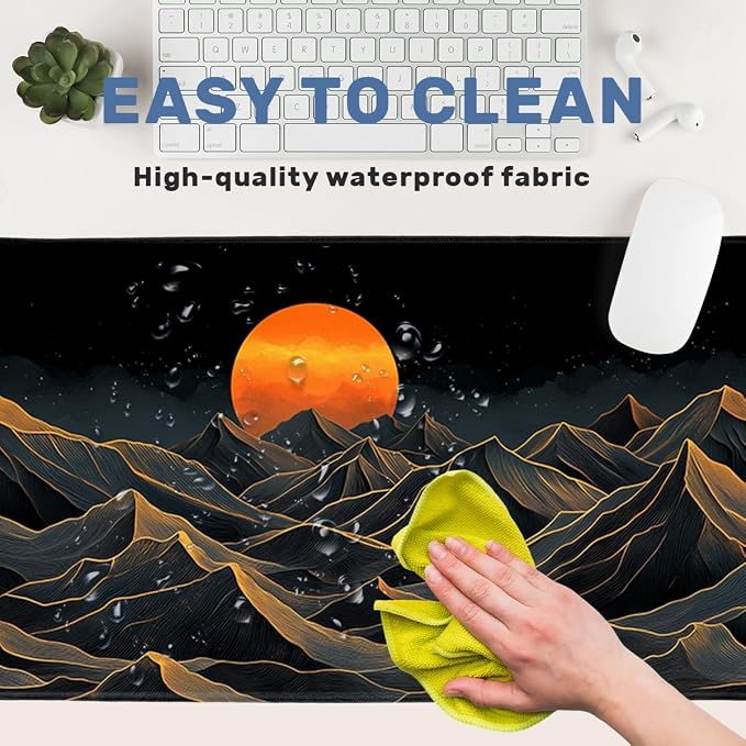 Golden Peaks Desk Mat Gaming Large Mouse Pad Abstract Black Terrain Solar Glow Mousepad for Keyboard and Mouse Extra Large Full Desk Computer Pads 31.5 x 11.8 Mouse Pads for Desk Home Office Gaming
