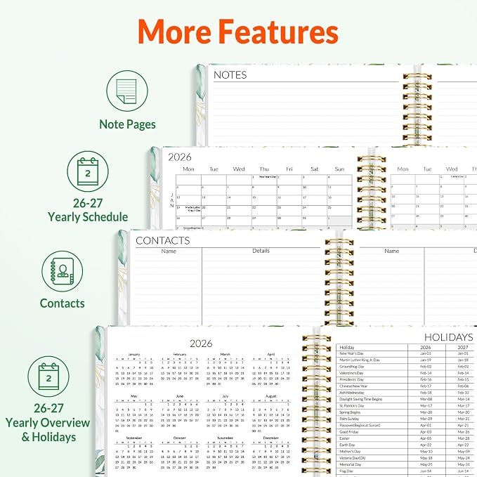 SUNEE Monthly Planner 2026-2027 - 18 Months Calendar Planner from Jul 2026 to Dec 2027, 7"x10" Yearly Planner with Tabs, Spiral Binding, Organizer for School Office Home, Greenery