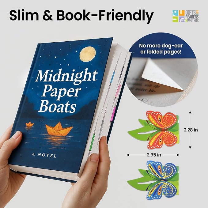 Gifts for Readers & Writers Linemarker Bookmark, 2 Pack Magnetic Bookmark, Includes Line Finder Slit for Easy Line Tracking, Small & Cute Stationery, Book Page Holder, Reading Accessories, Butterflies