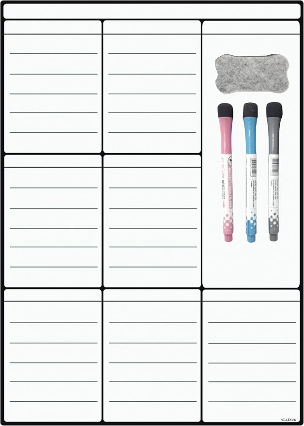 A3 Dry Erase Weekly Planner Board - 16" x 12" Magnetic Whiteboard for Daily, Weekly, and Monthly Scheduling, Chore Chart, Fitness, Meal Prep, and More for Pets, Kids, and Adults