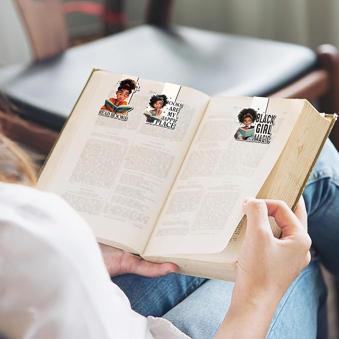 Black Girl Reading Bookmark - 12 PCs African American Women Magnetic Book Mark Inspirational Bulk Aesthetic Magnets Page Markers for Bookish Lovers Students Teachers School Birthday Gift