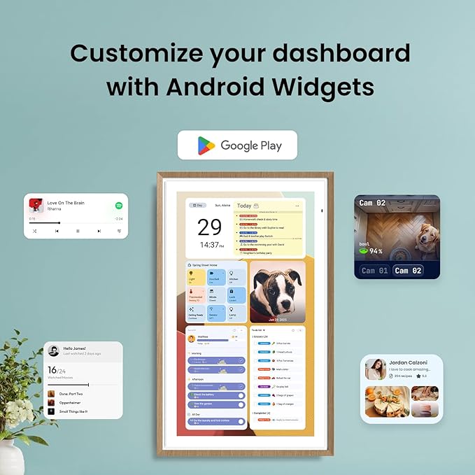 Apolosign 27-inch Digital Calendar : Dual Mode Smart Wall Planner, No Subscription, Install Apps, Sync Calendars, Electronic Touchscreen Interactive Display for Family Schedules, Chore Chart - with Stand (Teak)