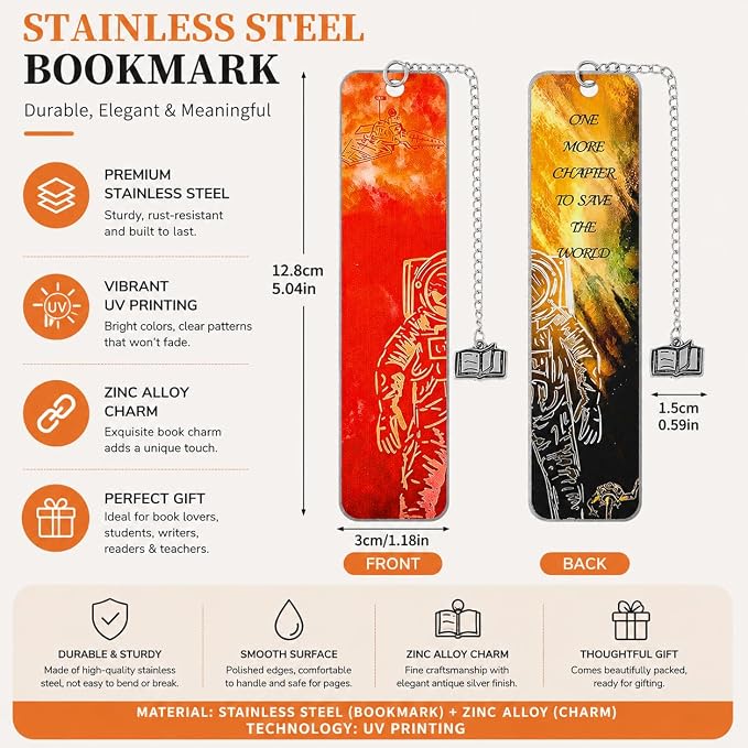 Project Hail Mary Inspired Metal Bookmark with Chain, Double-Sided Printed Stainless Steel Bookmark, Space Astronaut Design, Book Charm Pendant, Reading Gift for Sci-Fi Fans, Book Lovers(Project B)