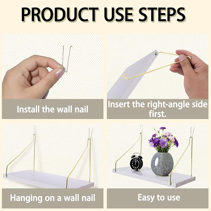 3-Pack Cubicle Shelf For Fabric Walls With Hooks：12x6.0in White Wooden Cubicle Shelf Hanging Gold Bracket Use For Office Cubicle Accessories For Office Stylish Cubicle Decorations For Women Desk