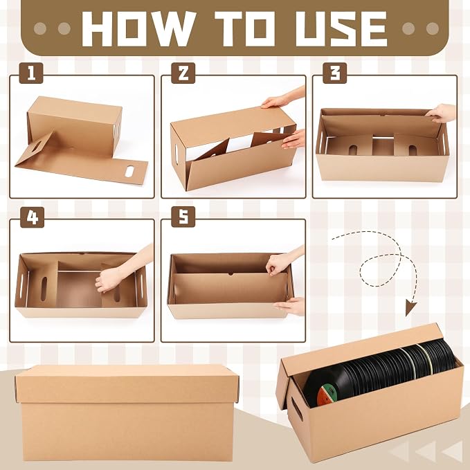 Marspark 10 Set 7" Vinyl Record Storage Box Corrugated Paper Lp with Removable Lid and Handle for Organize Vinyl Album, Each Holds up to 200 Records or Lp 18-1/8" x 8" x 8-7/8"