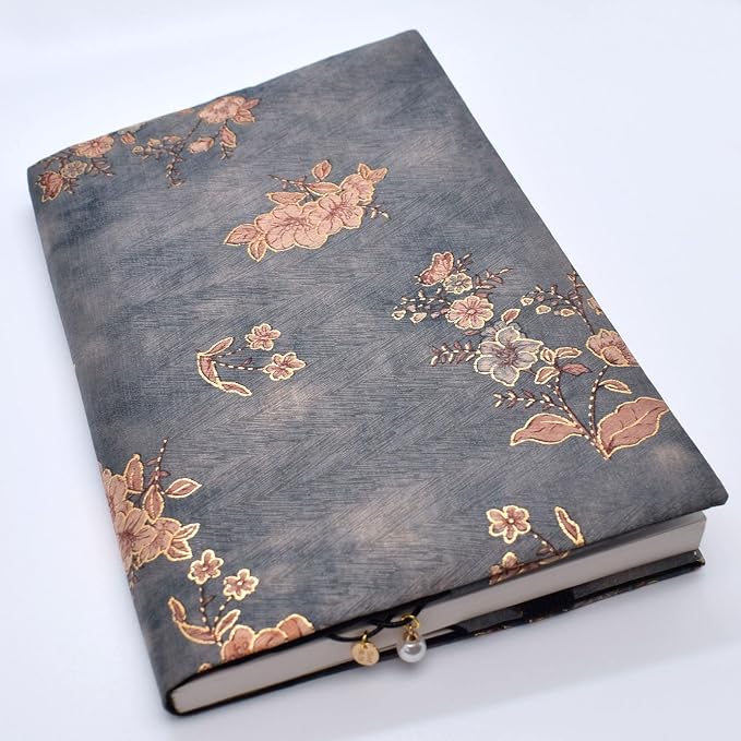 BLBMH 5x8 Book Cover | Handmade Non-Stretch Fabric Sleeve with Bookmark | for Paperback Bible Journal | Privacy Reading Gift for Women - Flower 4