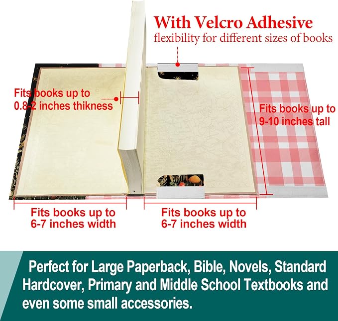 Mushroom Adjustable Paperback Book Cover Protector, Washable Soft Canvas Fabric Book Covers with Bookmark,Double Side Print Book Dust Jacket Covers for Hardcover Bible Novel Book Lovers Gift