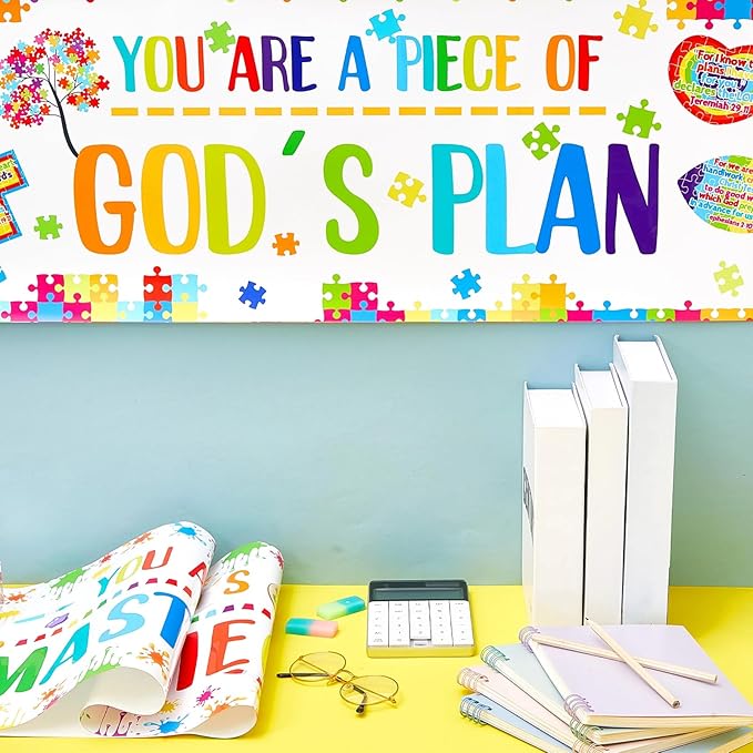 Jecery 2 Pieces Christian Bulletin Board Piece of Gods Plan Sunday School Decorations 13.4 x 39 in Religious Bulletin Board Borders Graduation Christian Decoration for Classroom Supply School Decor