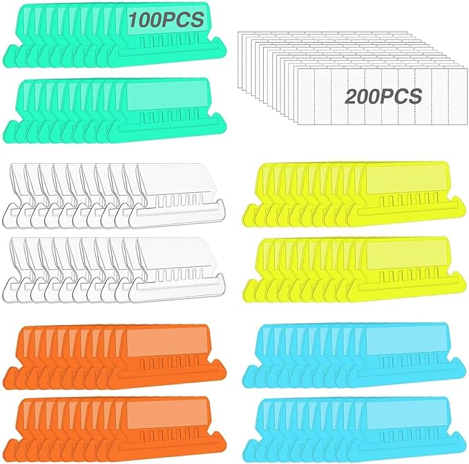 File Folder Tabs, Insertable Plastic Tabs Hanging Folder Tabs,100 Pcs Hanging File Folder Tabs with 200Pcs Inserts for Hanging Folders (Multicolor)
