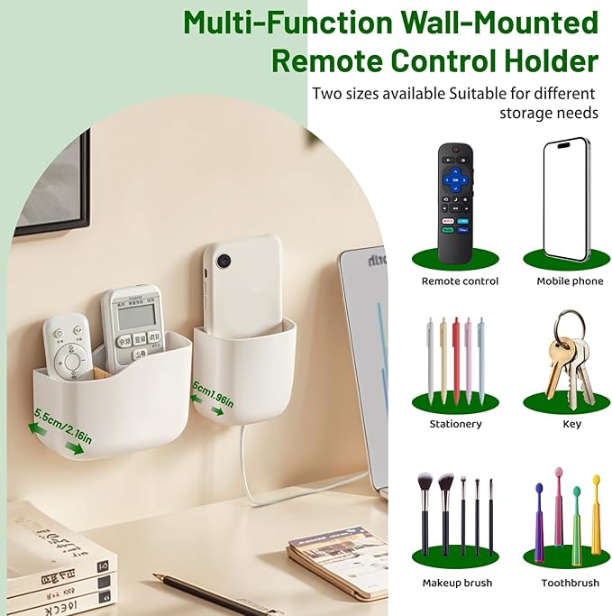Wall Mount Remote Control Holder, Adhesive Phone Charging Holder, Universal TV Remote Organizer, Controller Storage Organizer Box with Adjustable Divider for Phone,Room, Bedside, Office (S*2&L*1)
