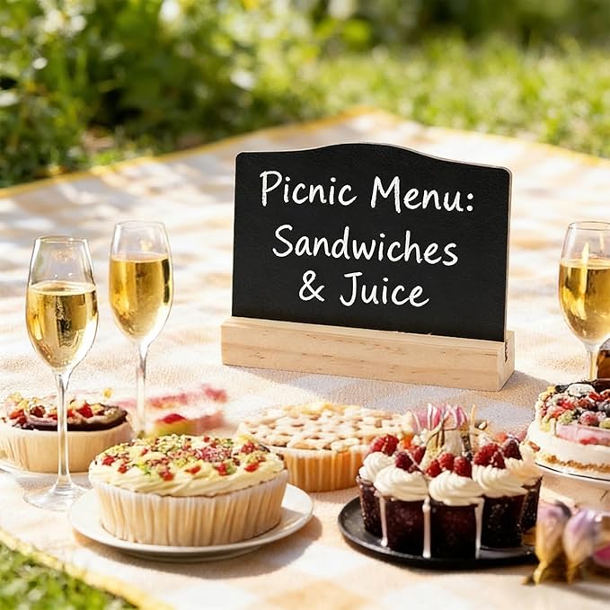 6 Pcs Mini Chalkboard Signs with Pens, Reusable and Reserved Table Signs, Double-Sided Use Message Board Sign for Weddings Place Cards, Birthday Parties, Plants, Special Event Decoration (Black(b))