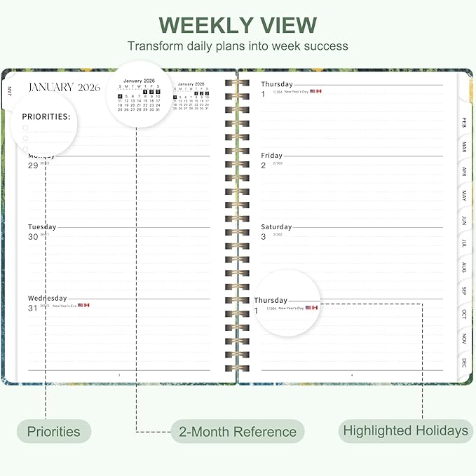 2026 Planner, Weekly and Monthly Calendar Academic Planning Book, Jan 2026 - Dec 2026, Agenda Calendar Planner for Office Supplies and Desk Accessories - A5 (6.3" x 8.5") (Cat)