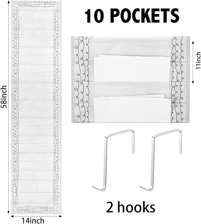 MotiMind 10 Pockets Wall Hanging File Folders File Storage Pocket Chart for Classroom Hanging Wall Organizer with 2 over the Door Hangers, 58" x 14" for School Classroom Office Home(Retro)