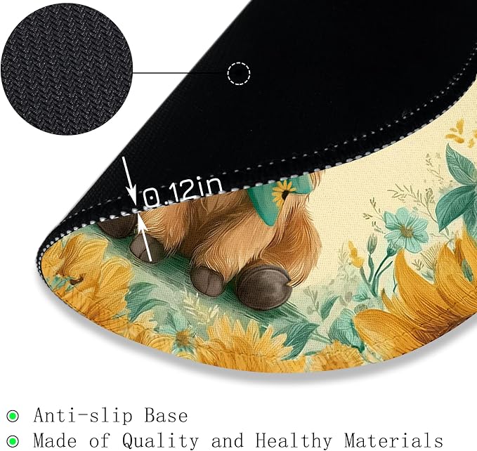 Gctriki Highland Cow Mouse Pad for Desk, Funny Round Mousepad for Laptop Gaming Stitched Edge Non-Slip Rubber Base, Cute Sunflower Bow Highland Cow Decor Gifts Office Desk Accessories for Women