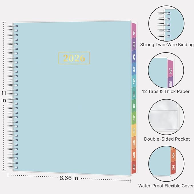 2026 Appointment Book, 30 Minutes-Hourly, Weekly ＆ Monthly Calendar Planner 2026, Jan 2026 - Dec 2026, 8.5'' x 11'', 2026 Daily Planner with Tabs ＆Pocket, Flexible Cover, Great for Office, Home, School
