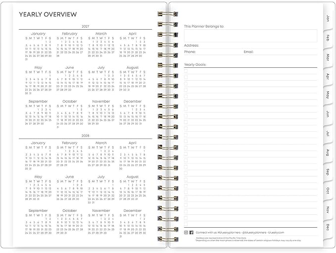 Blue Sky 2027 Weekly and Monthly Planner Calendar, January 2027 - December 2027, 5" x 8", Flexible Frosted Cover, Laminated Tabs, Durable Twin Wire Binding, Laurel