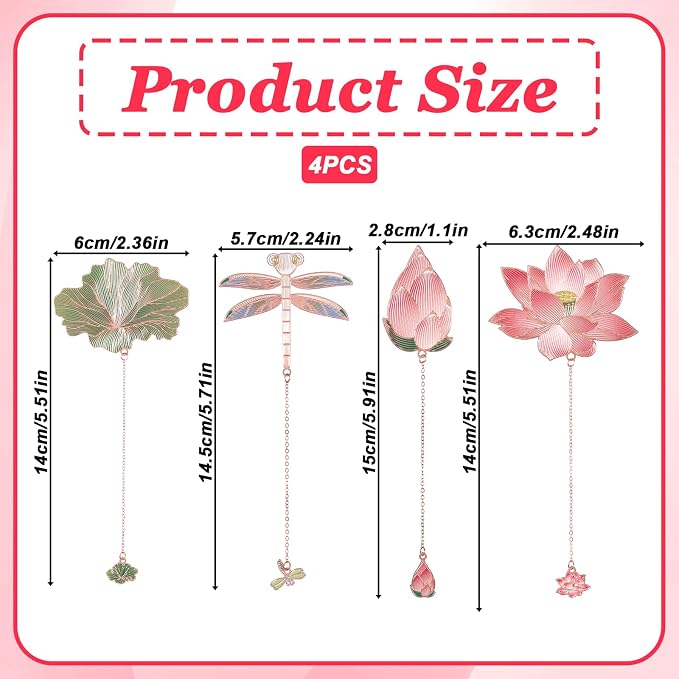 4Pcs Metal Bookmarks with Chain Plant Bookmark Golden Lotus Leaf Birthday Gifts Unique Teacher Christmas Gifts Literary Accessory Appreciation Stuffers for Book Lovers Writers Readers Women Adults